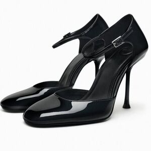 Zara Patent Black Ankle Strap Heels